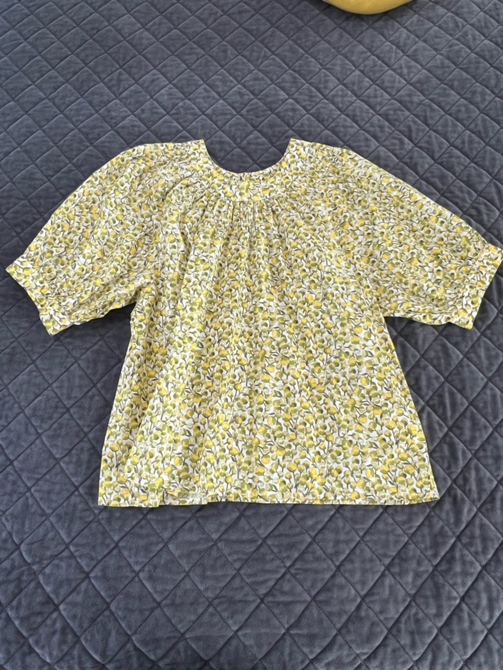 J Crew Liberty Top Women’s Small Puff Sleeve Shirt Eliza Yellow Floral FF